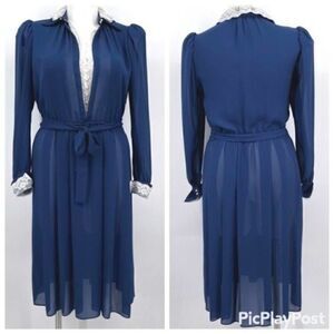 Vintage Benee by Lori Ann Vintage dress MFG Canada blue long sleeve Large BoxD